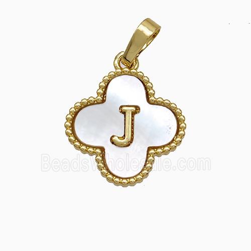 Copper Clover Pendant Pave Shell Letter-J 18K Gold Plated