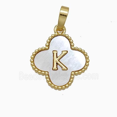 Copper Clover Pendant Pave Shell Letter-K 18K Gold Plated