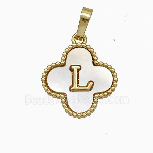 Copper Clover Pendant Pave Shell Letter-L 18K Gold Plated