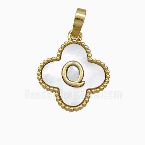 Copper Clover Pendant Pave Shell Letter-Q 18K Gold Plated