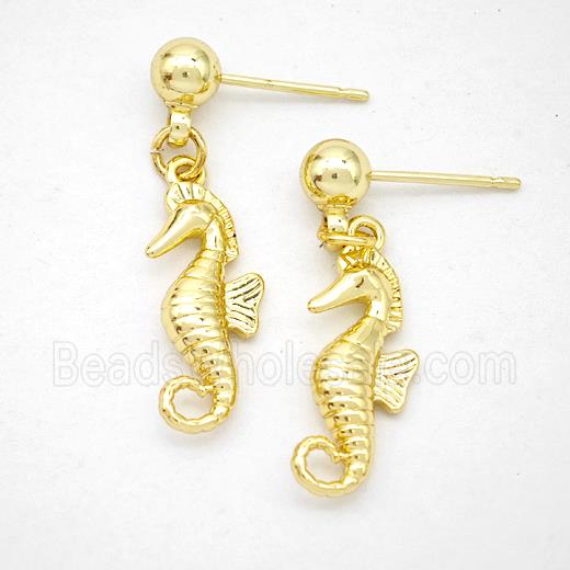 Copper Seahorse Stud Earrings Gold Plated