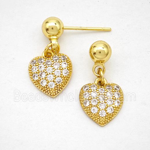 Copper Heart Stud Earrings Pave Zirconia Gold Plated