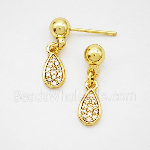 Copper Teardrop Stud Earrings Pave Zirconia Gold Plated