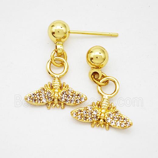 Copper Bee Stud Earrings Pave Zirconia Gold Plated