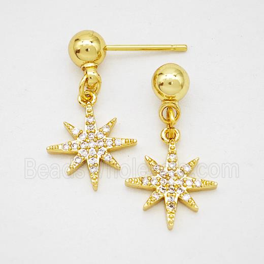 Copper Northstar Stud Earrings Pave Zirconia Gold Plated