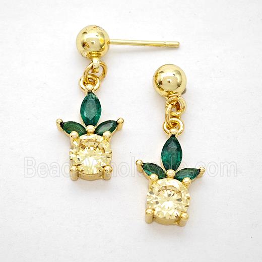 Copper Pineapple Stud Earrings Pave Zirconia Gold Plated
