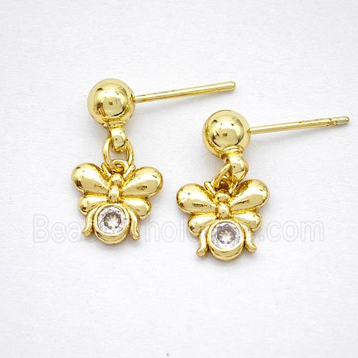 Copper Butterfly Stud Earrings Pave Zirconia Gold Plated
