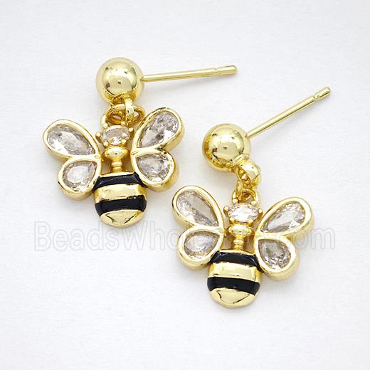 Copper Honeybee Stud Earrings Pave Zirconia Gold Plated