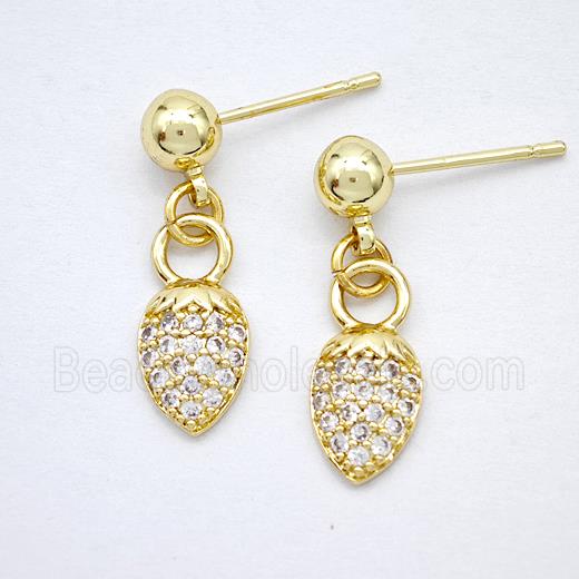 Copper Pineapple Stud Earrings Pave Zirconia Gold Plated