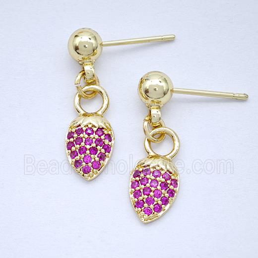 Copper Pineapple Stud Earrings Pave Zirconia Gold Plated