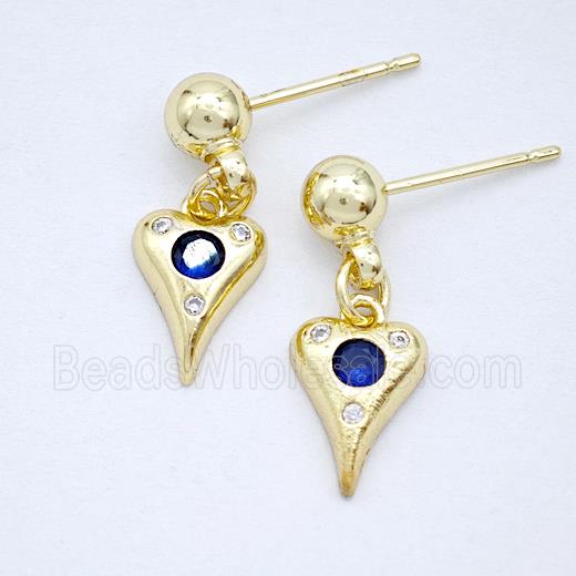 Copper Heart Stud Earrings Pave Zirconia Gold Plated