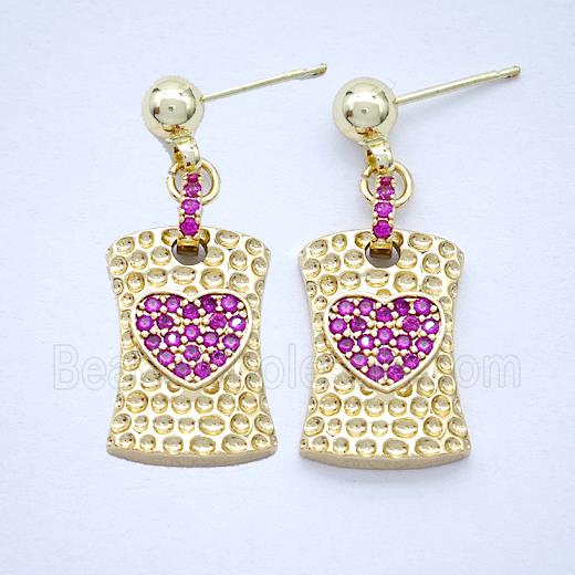 Copper Heart Stud Earrings Pave Zirconia Gold Plated