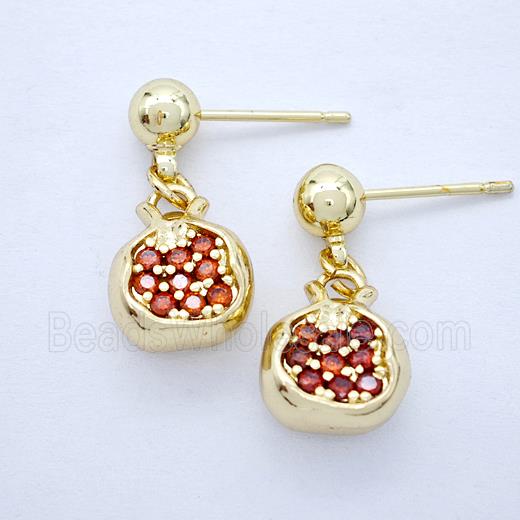Copper Pomegranate Stud Earrings Pave Zirconia Gold Plated