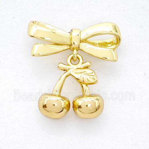 Copper Bowknot And Cherry Earrings Gold Plated