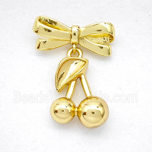 Copper Bowknot And Cherry Earrings Gold Plated