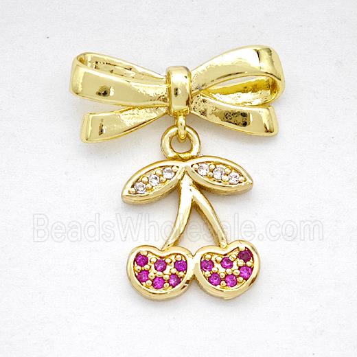 Copper Bowknot And Cherry Earrings Pave Zirconia Gold Plated