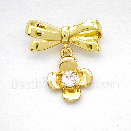 Copper Bowknot And Flower Earrings Pave Zirconia Gold Plated