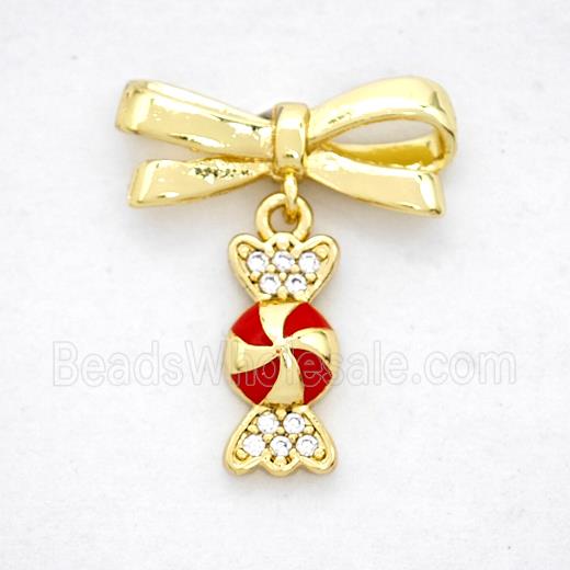 Copper Bowknot And Candy Earrings Pave Zirconia Gold Plated