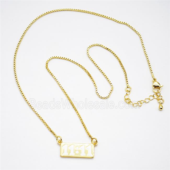 Copper Necklace Double Eleven Number 11 White Enamel Gold Plated