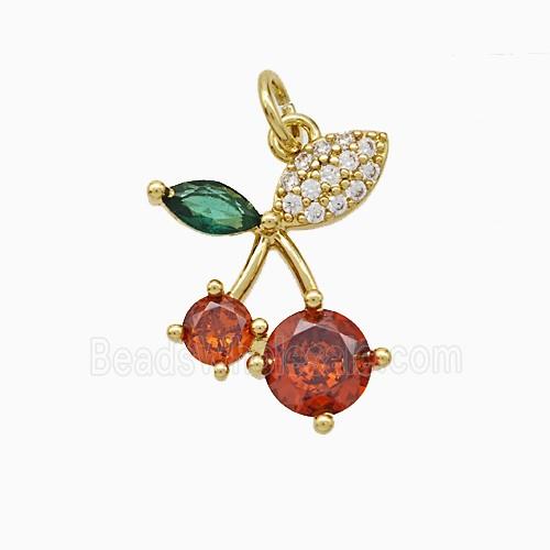 Copper Cherry Pendant Pave Zirconia Gold Plated
