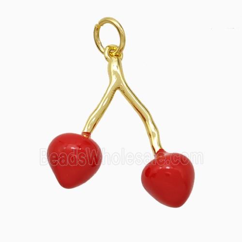 Copper Cherry Pendant Red Enamel Gold Plated