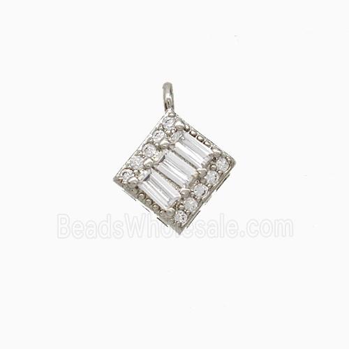 Copper Square Pendant Pave Zirconia Platinum Plated