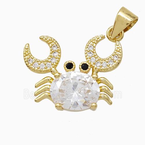 Copper Crab Pendant Pave Crystal Glass Gold Plated