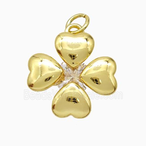 Copper Clover Pendant Pave Crystal Gold Plated