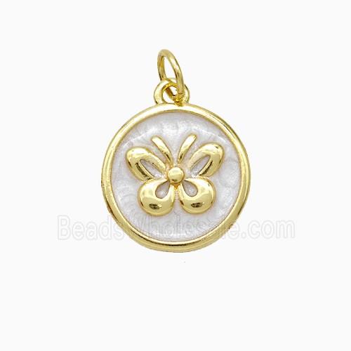 Copper Butterfly Pendant White Painted Circle Gold Plated