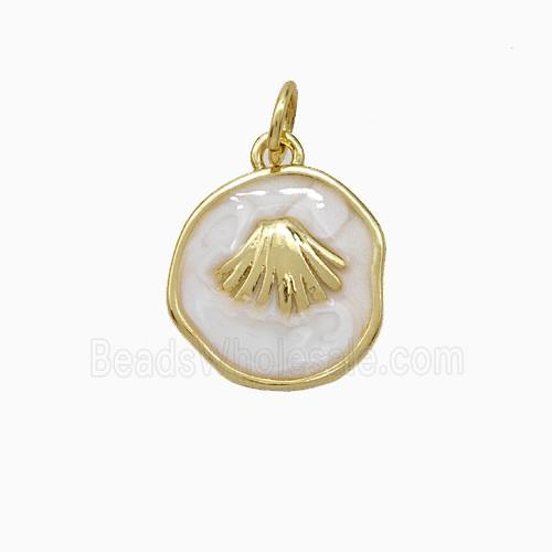 Copper Scallop Shell Pendant White Painted Circle Gold Plated