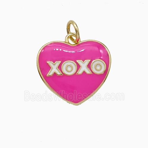 Copper Heart Pendant XOXO Hotpink Enamel Gold Plated