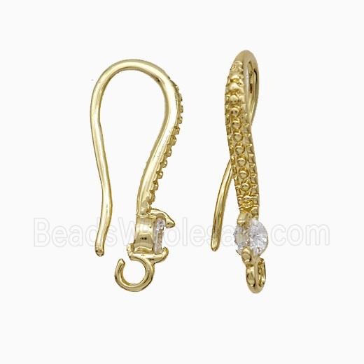 Copper Hook Earrings Pave Zirconia Gold Plated
