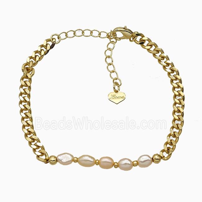 Copper Bracelet With Pearl Heart Love Gold Plated