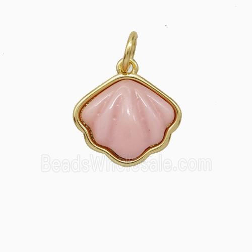 Copper Scallop Pendant Pave Shell Gold Plated