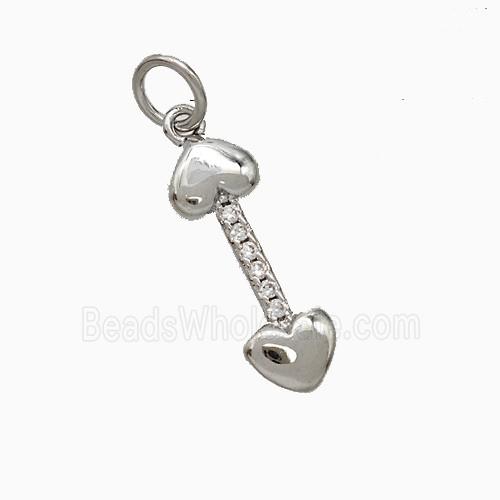 Copper Dogbone Pendant Pave Zirconia Heart Platinum Plated