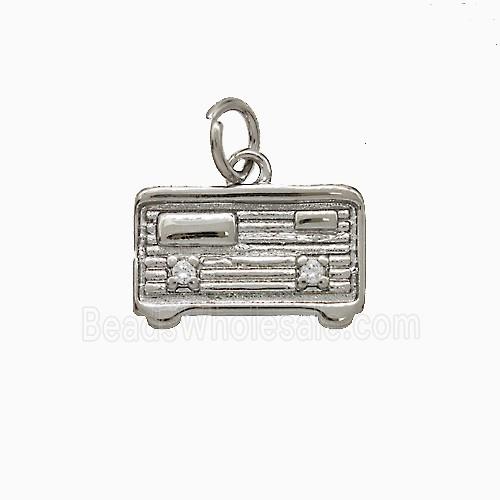 Copper Radio Charms Pendant Pave Zirconia Platinum Plated