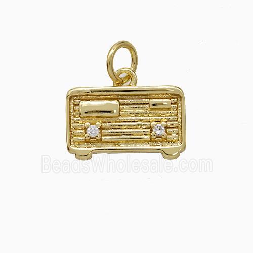 Copper Radio Charms Pendant Pave Zirconia Gold Plated