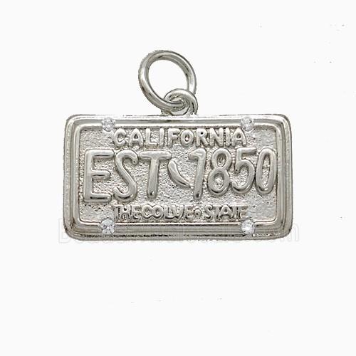 California Nameplate Charms Copper Pendant Pave Zirconia EST1850 Platinum Plated
