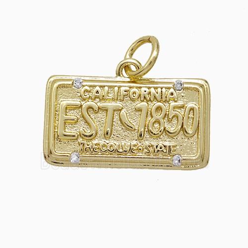 California Nameplate Charms Copper Pendant Pave Zirconia EST1850 Gold Plated