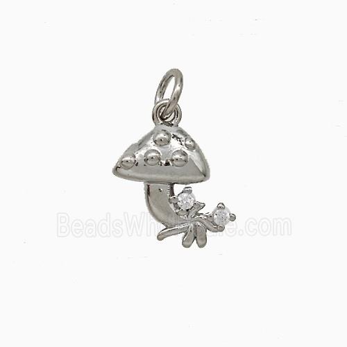 Copper Mushroom Pendant Pave Zirconia Platinum Plated