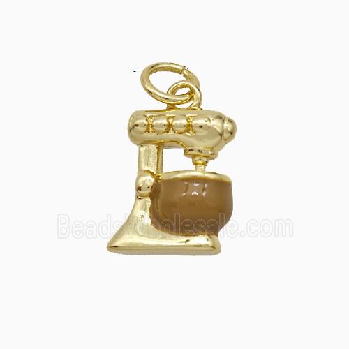 Coffee Machine Charms Copper Pendant Enamel Gold Plated