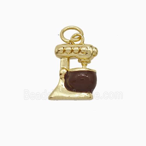 Coffee Machine Charms Copper Pendant Enamel Gold Plated