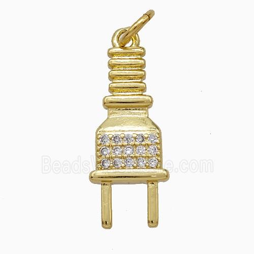 Plug Charms Copper Pendant Pave Zirconia Gold Plated