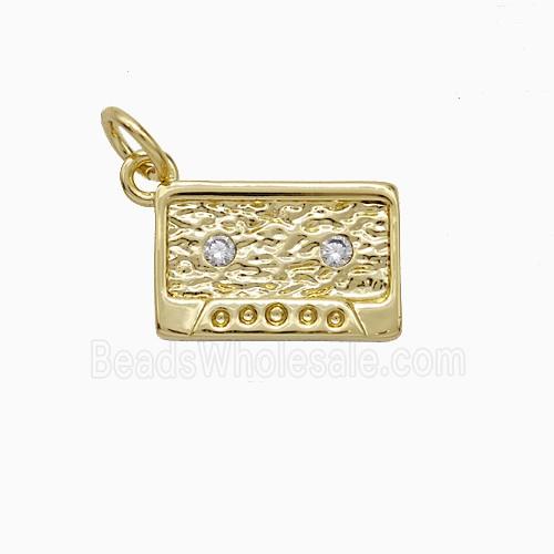 Copper Cassette Pendant Pave Zirconia Hammered Gold Plated