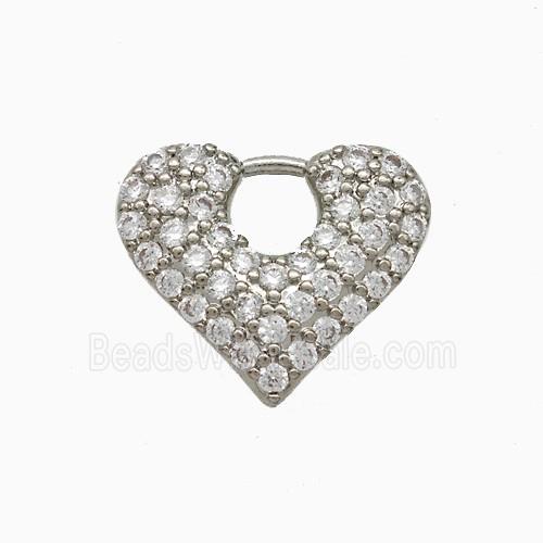 Copper Heart Pendant Pave Zirconia Platinum Plated
