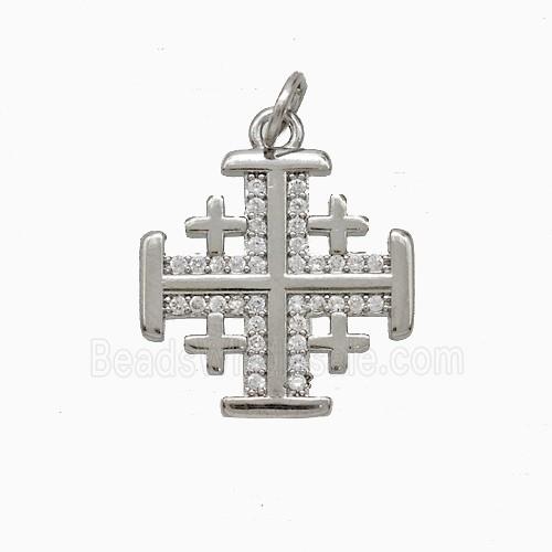 Copper Cross Pendant Pave Zirconia Platinum Plated