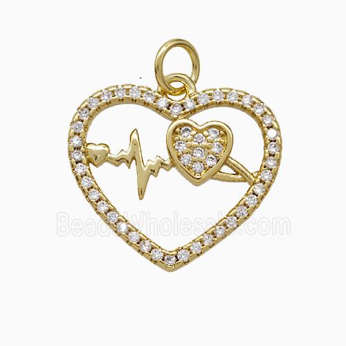 Copper Heart Pendant Pave Zirconia Heartbeat Gold Plated