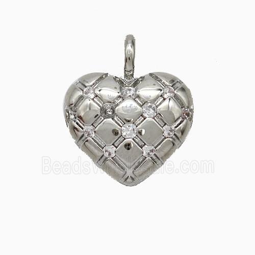 Copper Heart Pendant Pave Zirconia Platinum Plated