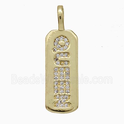 Copper Queen Rectangle Pendant Pave Zirconia Gold Plated