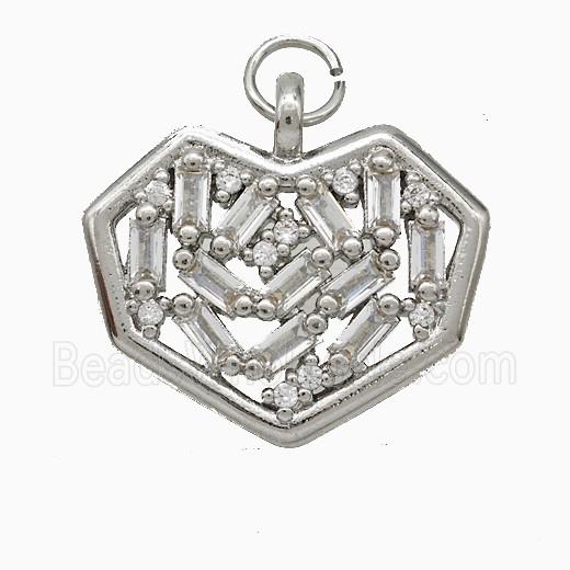 Copper Heart Pendant Pave Zirconia Platinum Plated